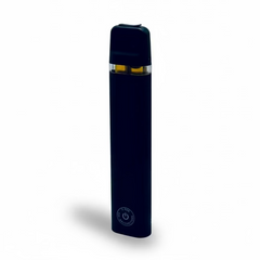 Black electronic device with a logo on a white background