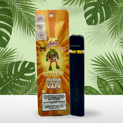 High Puffs Orange Bud premium disposable vape with packaging on a white background
